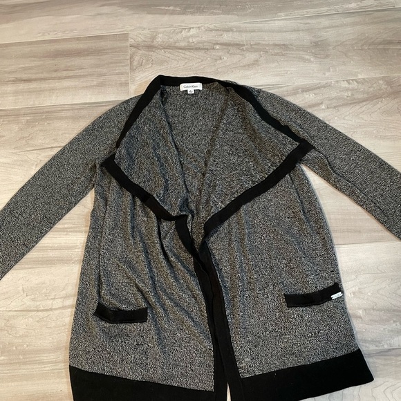Calvin Klein Gray & Black Cardigan With Pockets - Size Small - Picture 7 of 10